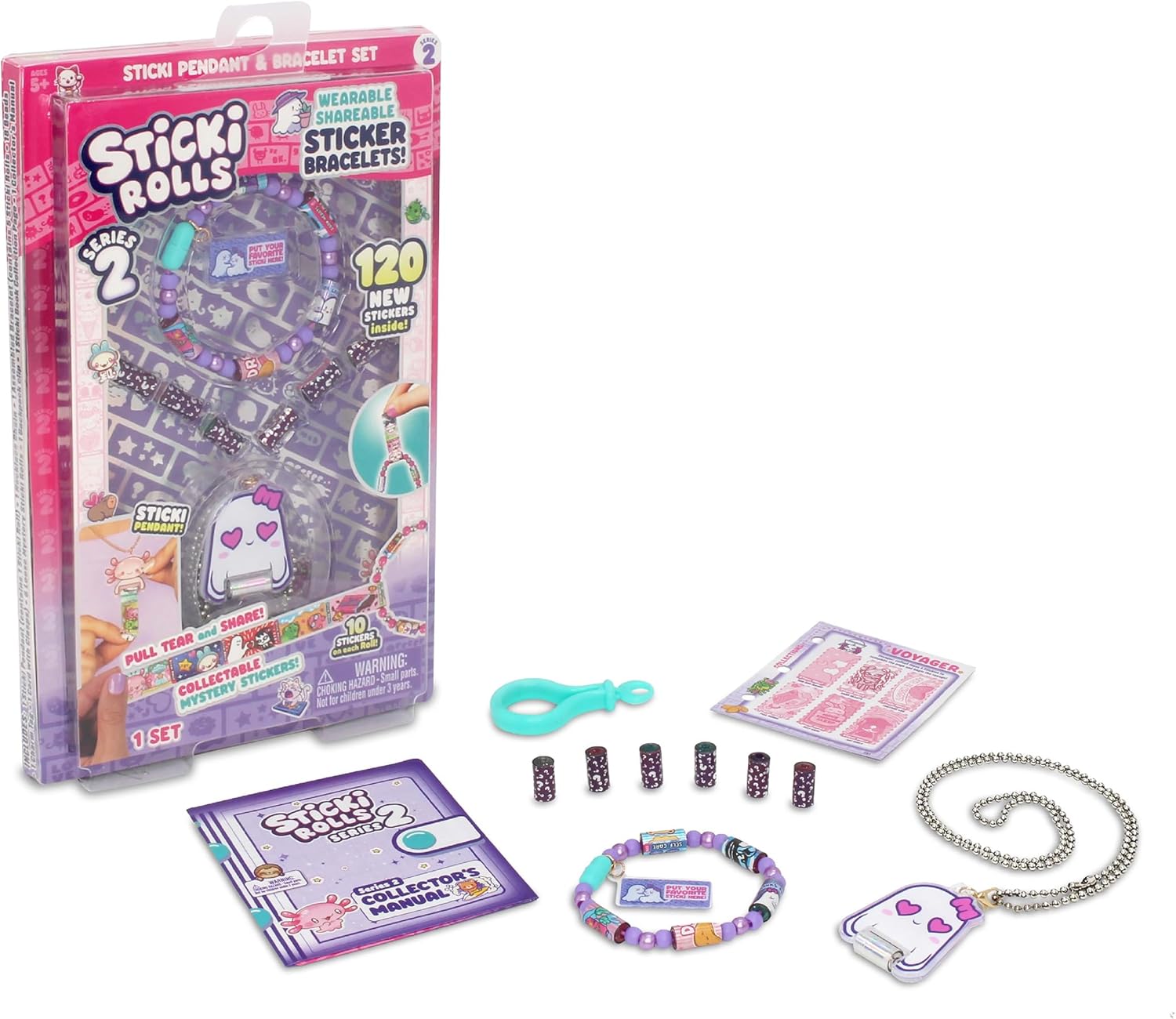 Sky Castle Sticki Rolls Sticki Pendant, Wearable & Shareable Sticker Bracelet, 120 Mini Stickers, Assorted colours and styles