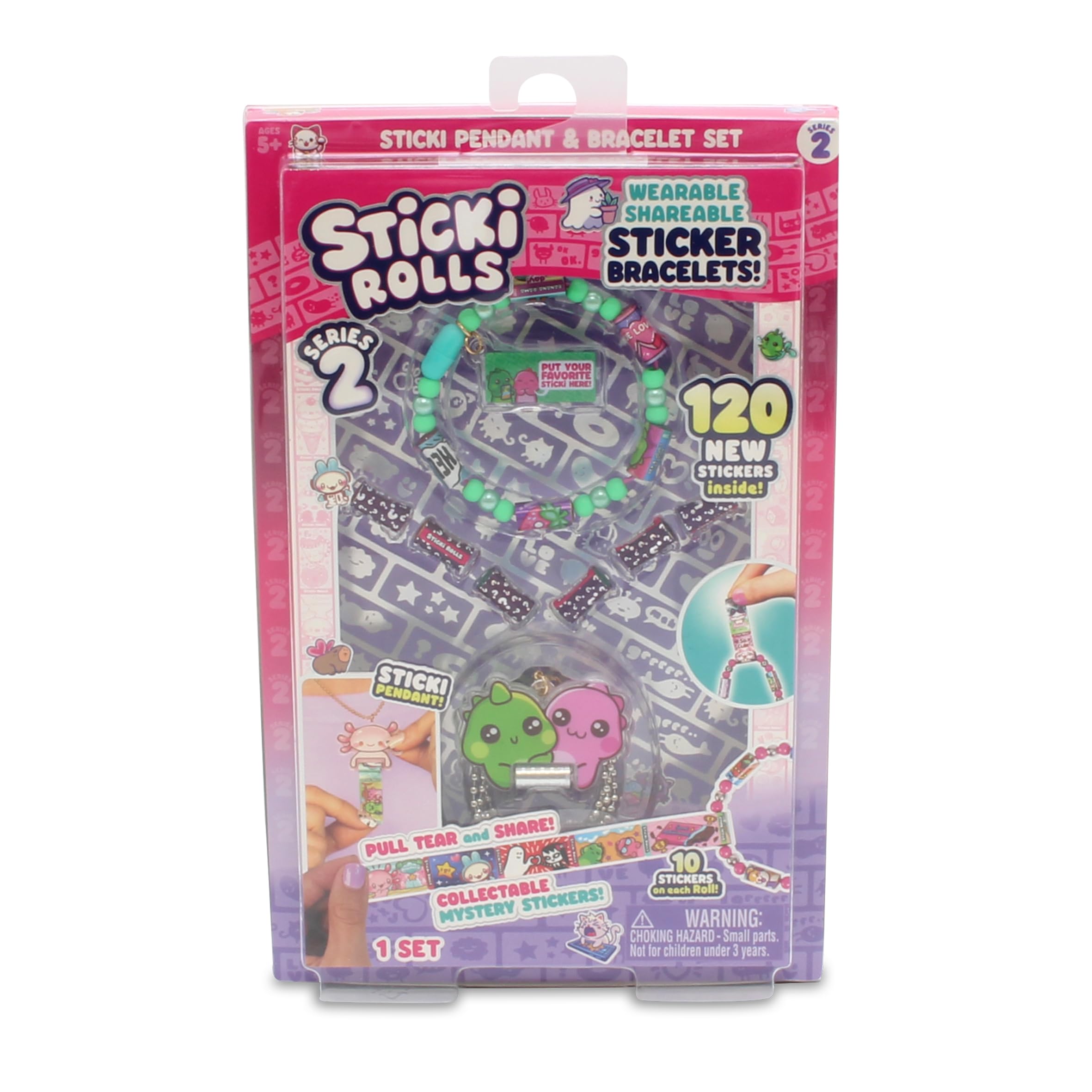 Sky Castle Sticki Rolls Sticki Pendant, Wearable & Shareable Sticker Bracelet, 120 Mini Stickers, Assorted colours and styles