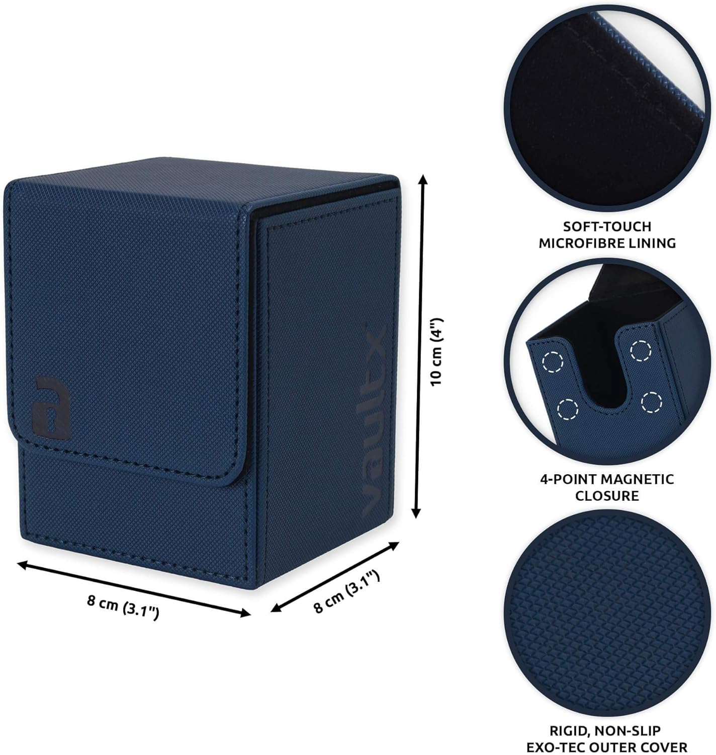 Vault X Trading Card Toploading Deck Box, 80+ sleeved cards, Premium Exo-Tec Material, Card Holder Storage Box, Detachable Magnetic Lid, for MTG Commander, TCG (Blue)
