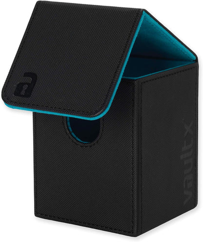Vault X Trading Card Toploading Deck Box, 80+ sleeved cards, Premium Exo-Tec Material, Card Holder Storage Box, Detachable Magnetic Lid, for MTG Commander, TCG (Black/Electric Blue)