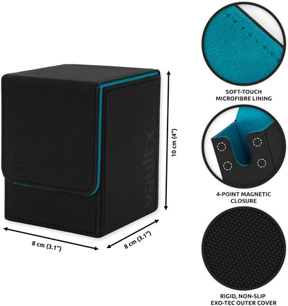 Vault X Trading Card Toploading Deck Box, 80+ sleeved cards, Premium Exo-Tec Material, Card Holder Storage Box, Detachable Magnetic Lid, for MTG Commander, TCG (Black/Electric Blue)
