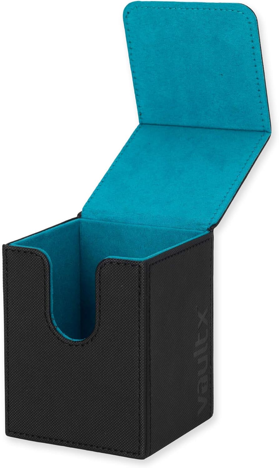 Vault X Trading Card Toploading Deck Box, 80+ sleeved cards, Premium Exo-Tec Material, Card Holder Storage Box, Detachable Magnetic Lid, for MTG Commander, TCG (Black/Electric Blue)