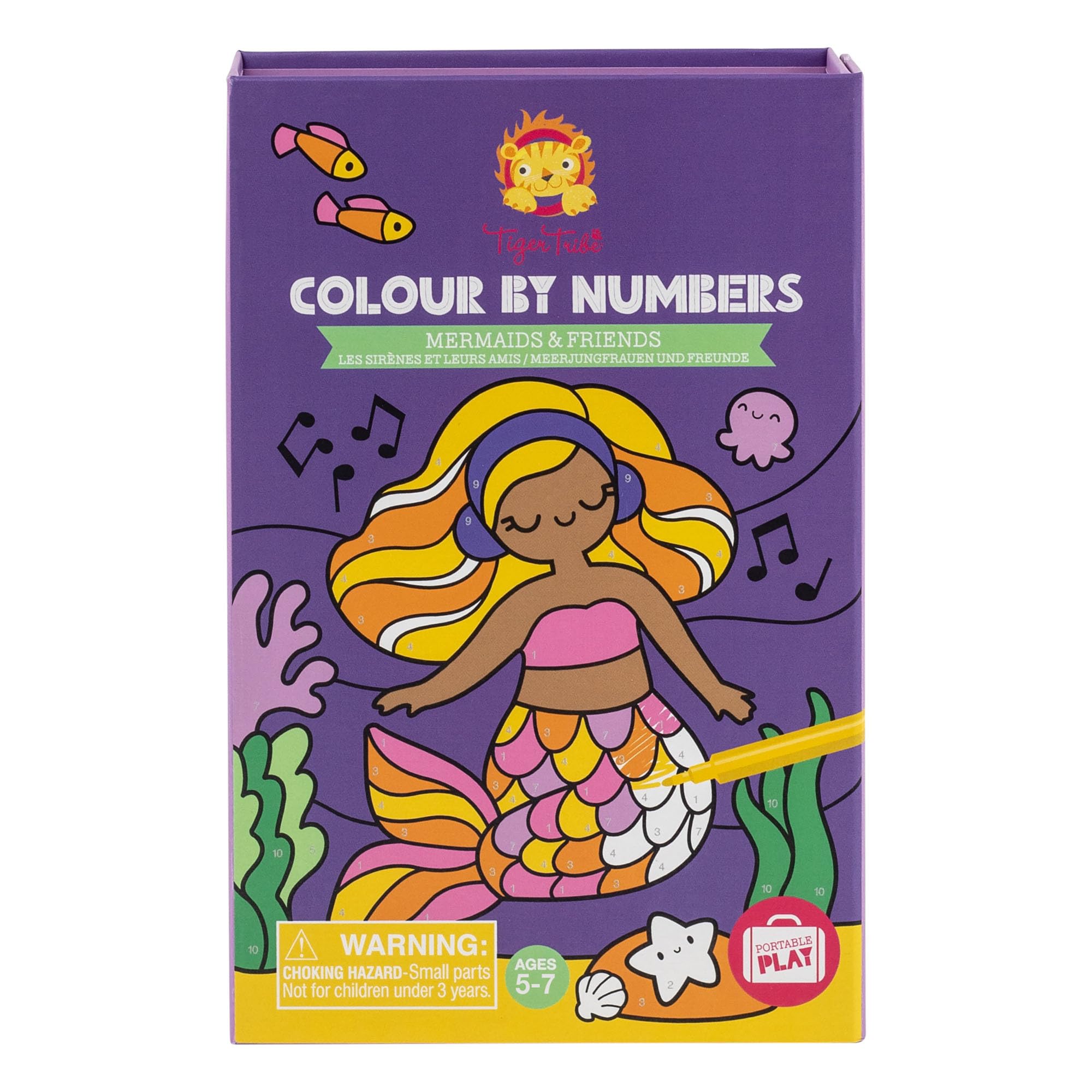Tiger Tribe Kleur op nummer - zeemeerminnen en vrienden, activiteitenset voor kinderen, inclusief markeringen, vroege cijfervaardigheden, perfect voor reizen, geweldig cadeau