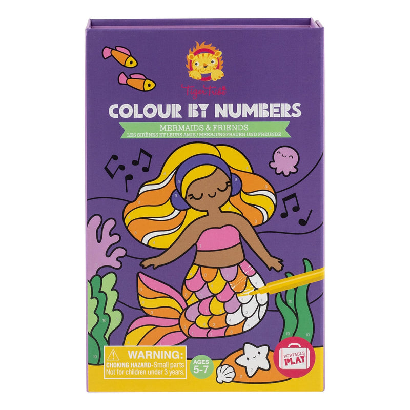 Tiger Tribe Kleur op nummer - zeemeerminnen en vrienden, activiteitenset voor kinderen, inclusief markeringen, vroege cijfervaardigheden, perfect voor reizen, geweldig cadeau