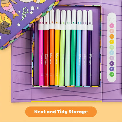 Tiger Tribe Kleur op nummer - zeemeerminnen en vrienden, activiteitenset voor kinderen, inclusief markeringen, vroege cijfervaardigheden, perfect voor reizen, geweldig cadeau