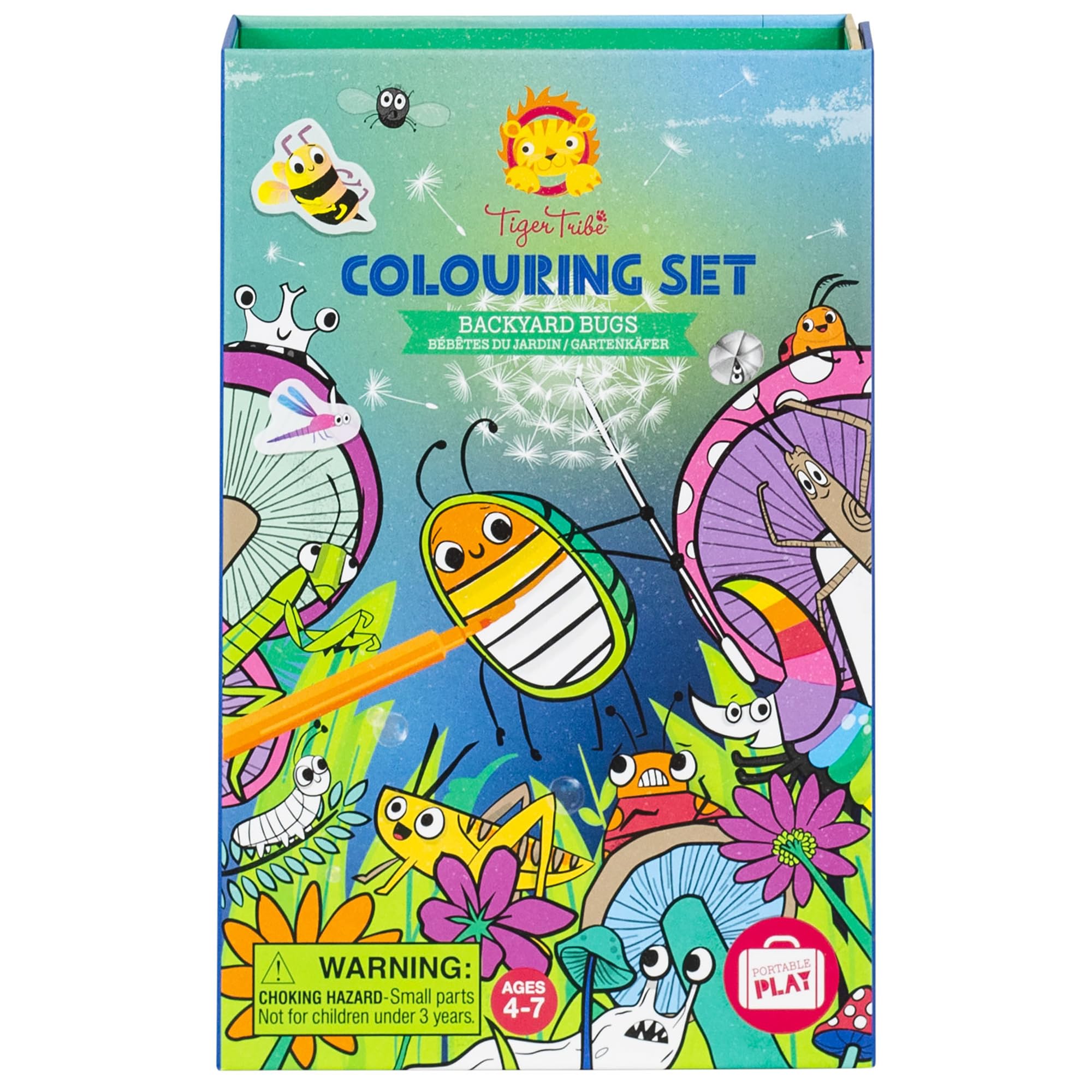 Tiger Tribe: Kleurset - achtertuin insecten - alles-in-1, stickers en markers, schattige tuinbeestjes, magnetische verzegelde opbergdoos voor reizen, kinderen vanaf 5 jaar