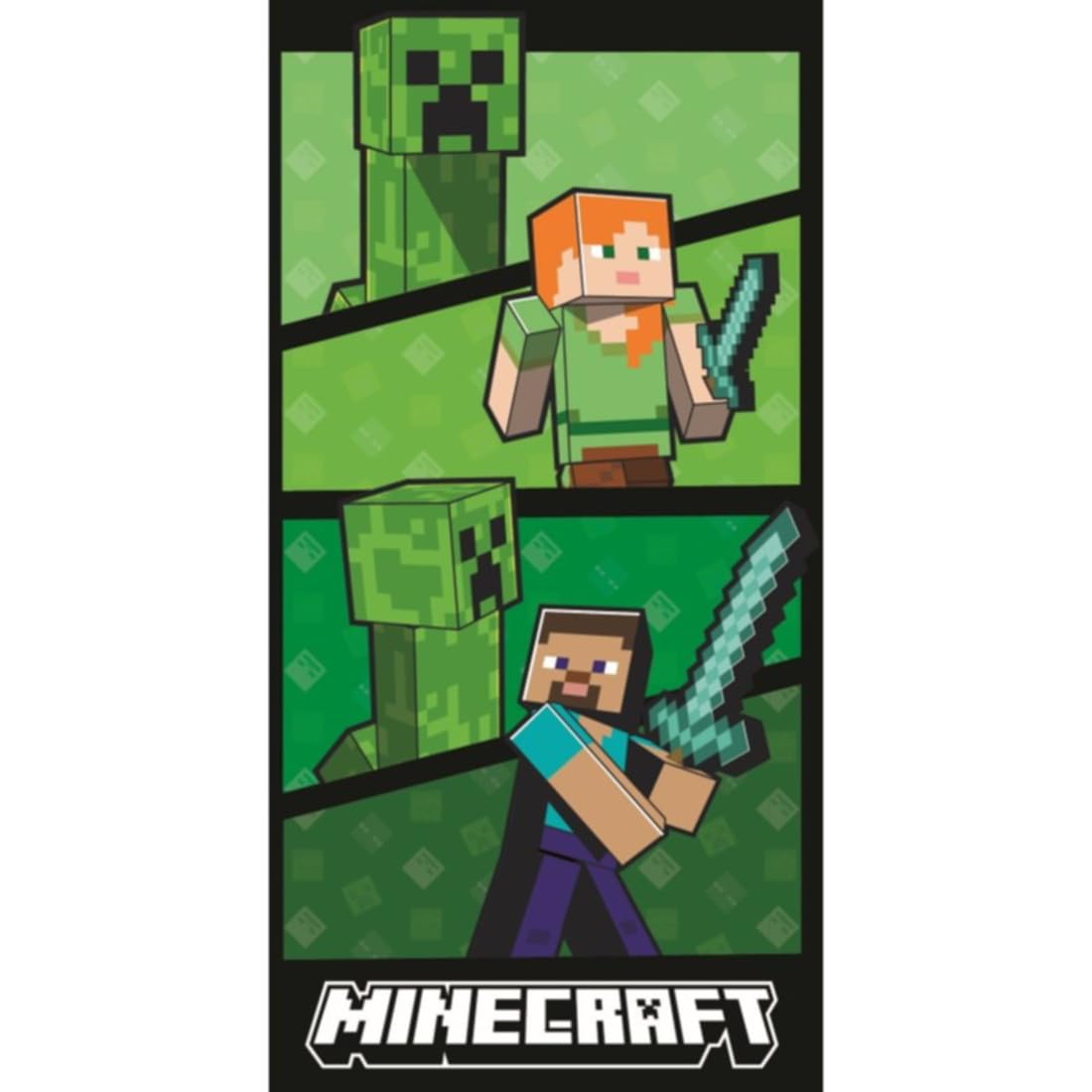 Halantex MINECRAFT - Steve Alex Creeper - Strandtuch Badetuch Beach Towel - 100% Baumwolle - Abmessungen 70 x 140 cm - MNC-698T