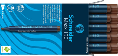 Schneider Maxx 130 Permanent Marker Pen 1 mm and 3 mm Cap-Off-Ink Refillable Pack of 10 Brown