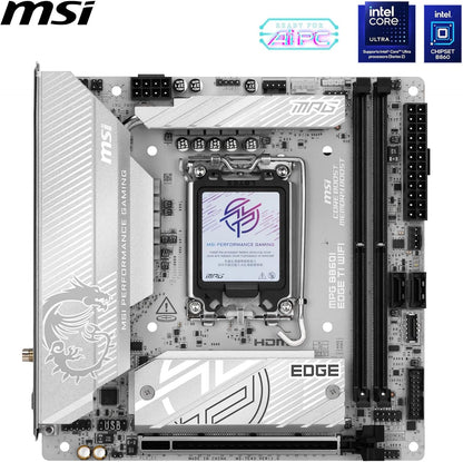 MSI MPG B860I EDGE TI WIFI Motherboard, Mini-ITX - Supports Intel Core Ultra Processors (Series 2), LGA 1851-110A SPS VRM, DDR5 Memory Boost (8600+ MT/s OC), PCIe 5.0 x16, M.2 Gen5, Wi-Fi 7, 5G LAN