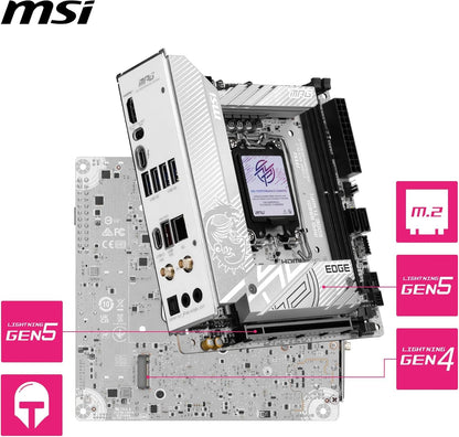 MSI MPG B860I EDGE TI WIFI Motherboard, Mini-ITX - Supports Intel Core Ultra Processors (Series 2), LGA 1851-110A SPS VRM, DDR5 Memory Boost (8600+ MT/s OC), PCIe 5.0 x16, M.2 Gen5, Wi-Fi 7, 5G LAN