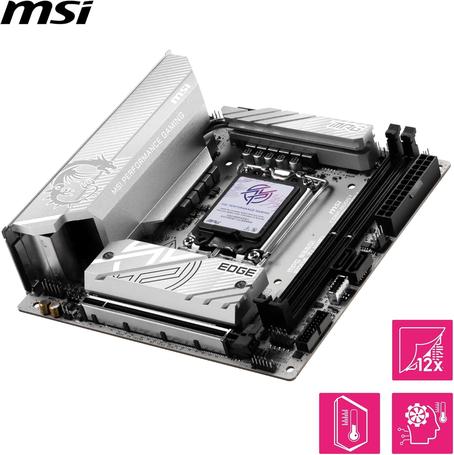 MSI MPG B860I EDGE TI WIFI Motherboard, Mini-ITX - Supports Intel Core Ultra Processors (Series 2), LGA 1851-110A SPS VRM, DDR5 Memory Boost (8600+ MT/s OC), PCIe 5.0 x16, M.2 Gen5, Wi-Fi 7, 5G LAN