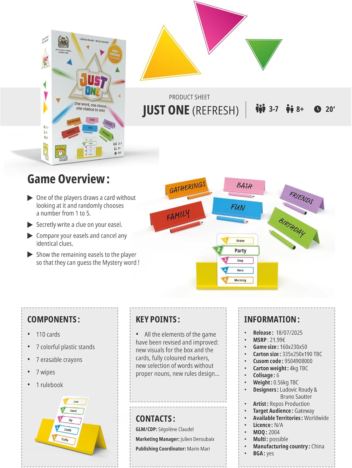 Asmodee | Just One (Refresh) | Family Party Card Game | Ages 8+ | 3-7 Players | 20 Minutes Playing Time