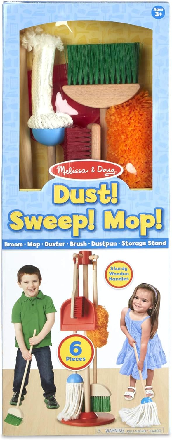 Melissa & Doug, Let’s Play House! Dust! Sweep! Mop! Pretend Play Toy Set for Kids | Cleaning Wooden Toys for Children | 3+ | Gift for Boy or Girl