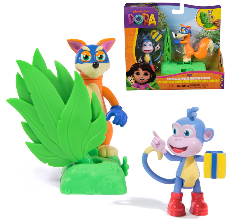 DORA Adventure Pack Monkey Boots and Fox Swiper, Mini Play Set with 2 Figures (approx. 9 cm) and an Accessory with Function, for Imaginative Play, for Children from 3 Years