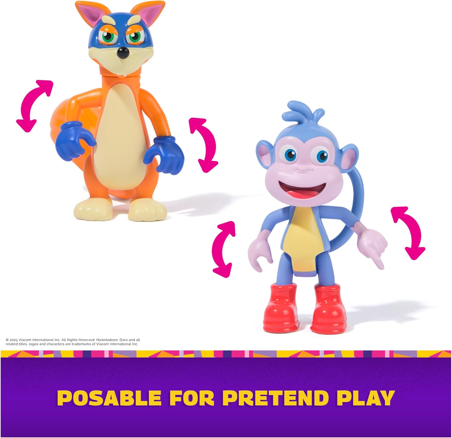 DORA Adventure Pack Monkey Boots and Fox Swiper, Mini Play Set with 2 Figures (approx. 9 cm) and an Accessory with Function, for Imaginative Play, for Children from 3 Years