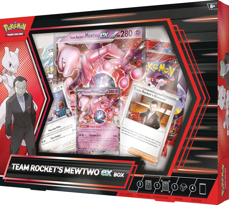 Pokémon TCG: Team Rocket’s Mewtwo ex Box (3 Foil Promo Card, 1 Oversize Foil Card & 4 Booster Packs