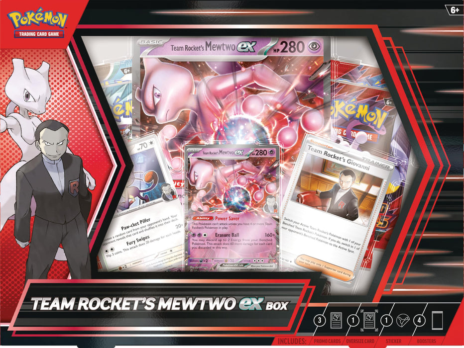Pokémon TCG: Team Rocket’s Mewtwo ex Box (3 Foil Promo Card, 1 Oversize Foil Card & 4 Booster Packs