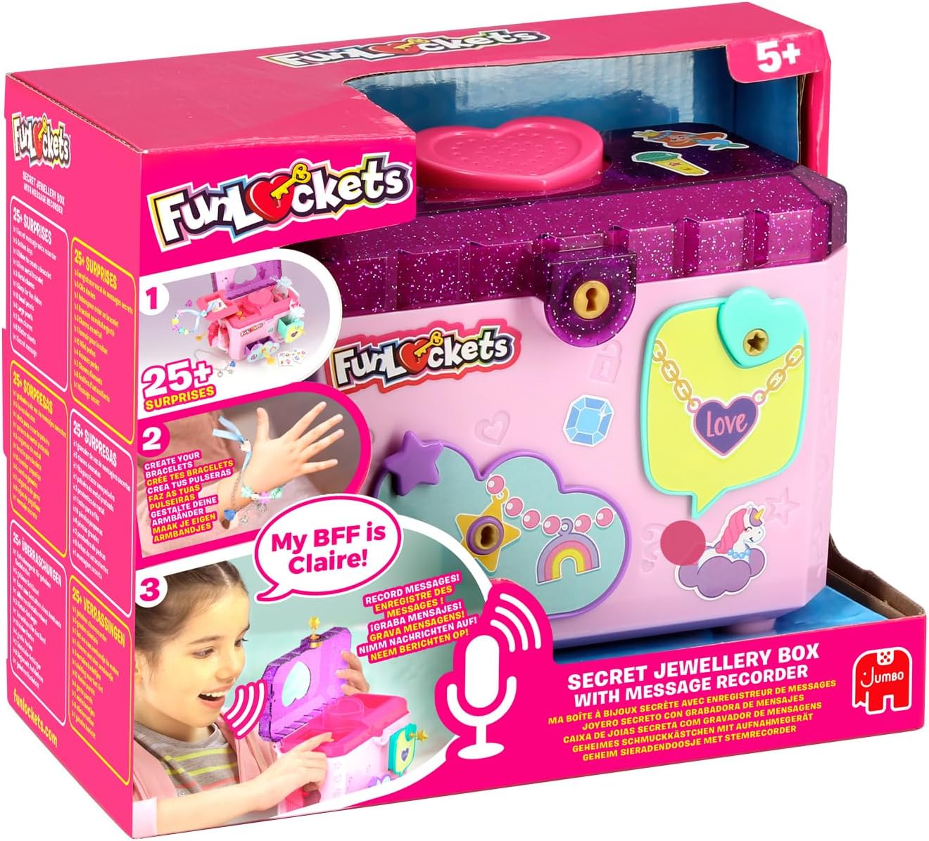FunLockets, Geheim sieradendoosje met stemrecorder, Voor meisjes vanaf 6 jaar, Speelgoed meisjes, Sieradendoos