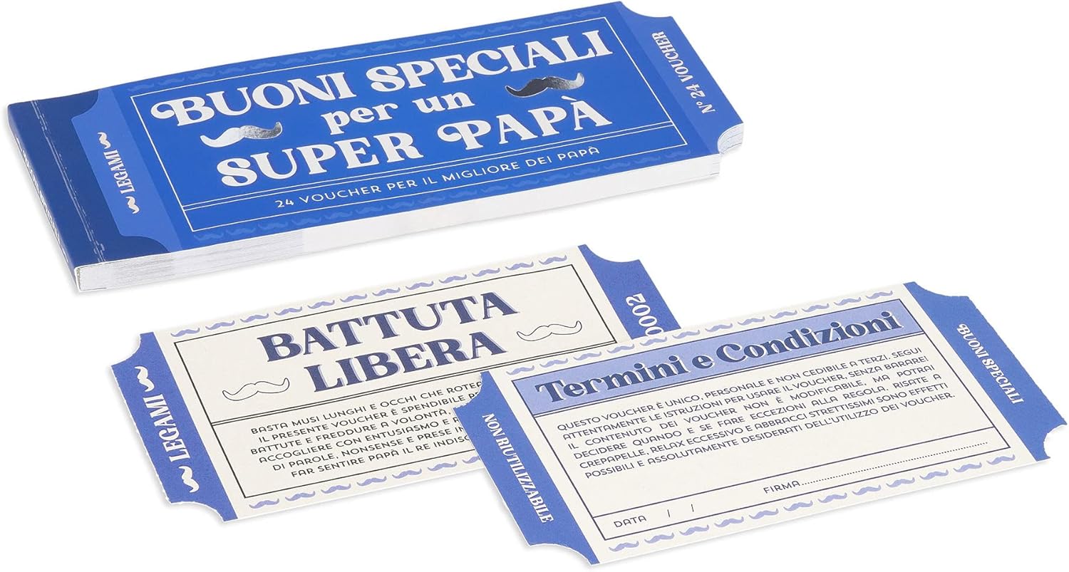 Legami - 24 Vouocher Pad for Daddy, Coupon with Tearing Punch, Gift Idea, 20.3 x 8.2 cm, Dad Theme
