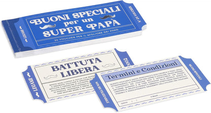 Legami - 24 Vouocher Pad for Daddy, Coupon with Tearing Punch, Gift Idea, 20.3 x 8.2 cm, Dad Theme