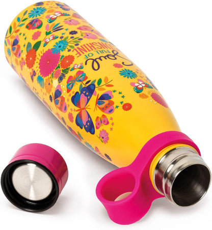 Legami - Hot&Cold Thermal Bottle 500 ml, Diameter 7 cm, Lightweight and Durable, Airtight Closure, Removable Silicone Handle, Butterfly Theme, Soul Full of Sunshine, BPA and Phthalate Free