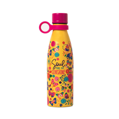 Legami - Hot&Cold Thermal Bottle 500 ml, Diameter 7 cm, Lightweight and Durable, Airtight Closure, Removable Silicone Handle, Butterfly Theme, Soul Full of Sunshine, BPA and Phthalate Free