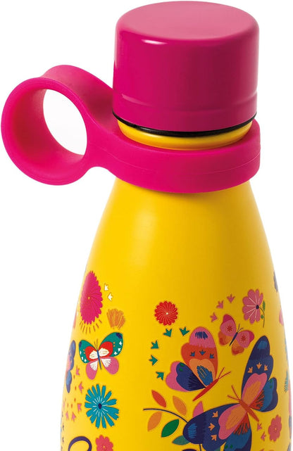 Legami - Hot&Cold Thermal Bottle 500 ml, Diameter 7 cm, Lightweight and Durable, Airtight Closure, Removable Silicone Handle, Butterfly Theme, Soul Full of Sunshine, BPA and Phthalate Free