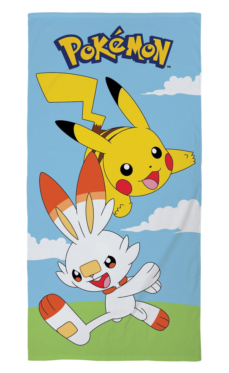 Halantex POKEMON PIKACHU and SCORBUNNY - Beach Towel Beach Bath Towel - 100% cotton - Size 70x140 cm - POK-491T