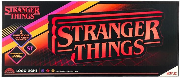 Paladone Stranger Things Shaped Logo Light, 30cm (11.8") Wide Wall or Desk Lamp with USB or Battery Power, Phase & Pulse Modes, Officially Licensed Netflix Merchandise