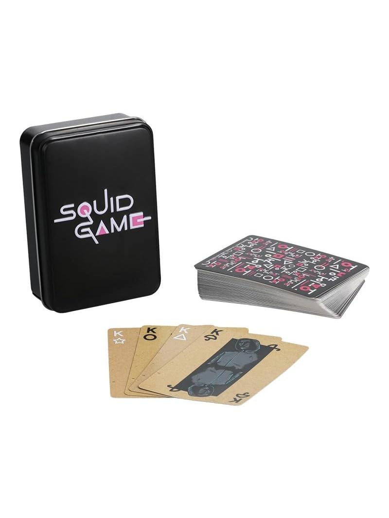 Squid Game Illustrated Playing Cards Age 3+ - Officially Licensed Netflix Classic Card Game in Collectible Tin, Iconic Designs and Characters, Gift for Fans | Paladone, Black