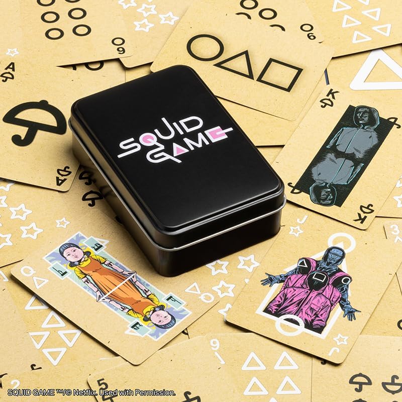 Squid Game Illustrated Playing Cards Age 3+ - Officially Licensed Netflix Classic Card Game in Collectible Tin, Iconic Designs and Characters, Gift for Fans | Paladone, Black