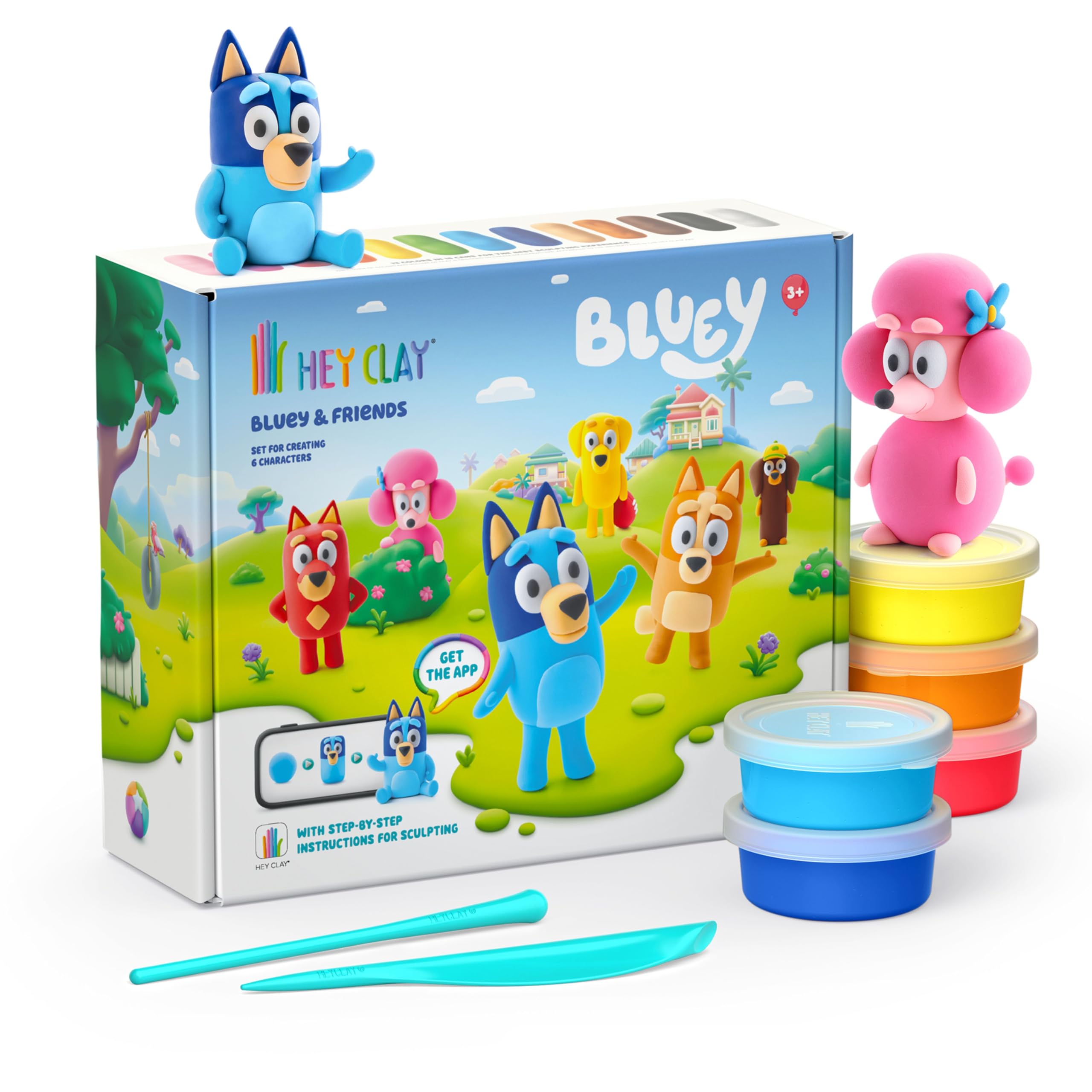 HEY CLAY Bluey & Friends - Pâte à modeler séchant à l'air pour enfants - Kit créatif d'arts et d'artisanat 3+ (15 boîtes