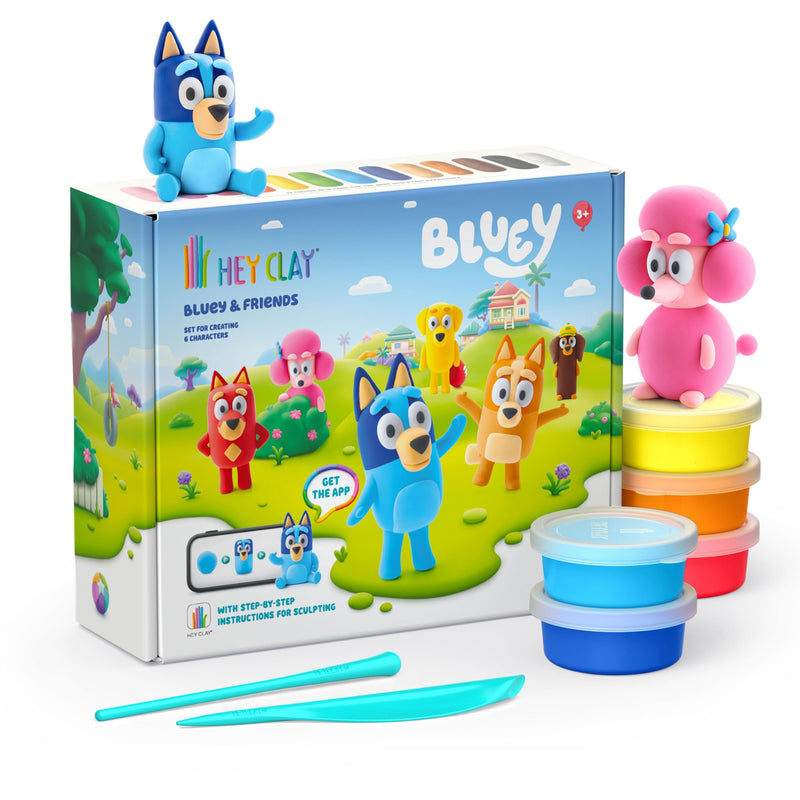 HEY CLAY Bluey & Friends - Pâte à modeler séchant à l'air pour enfants - Kit créatif d'arts et d'artisanat 3+ (15 boîtes
