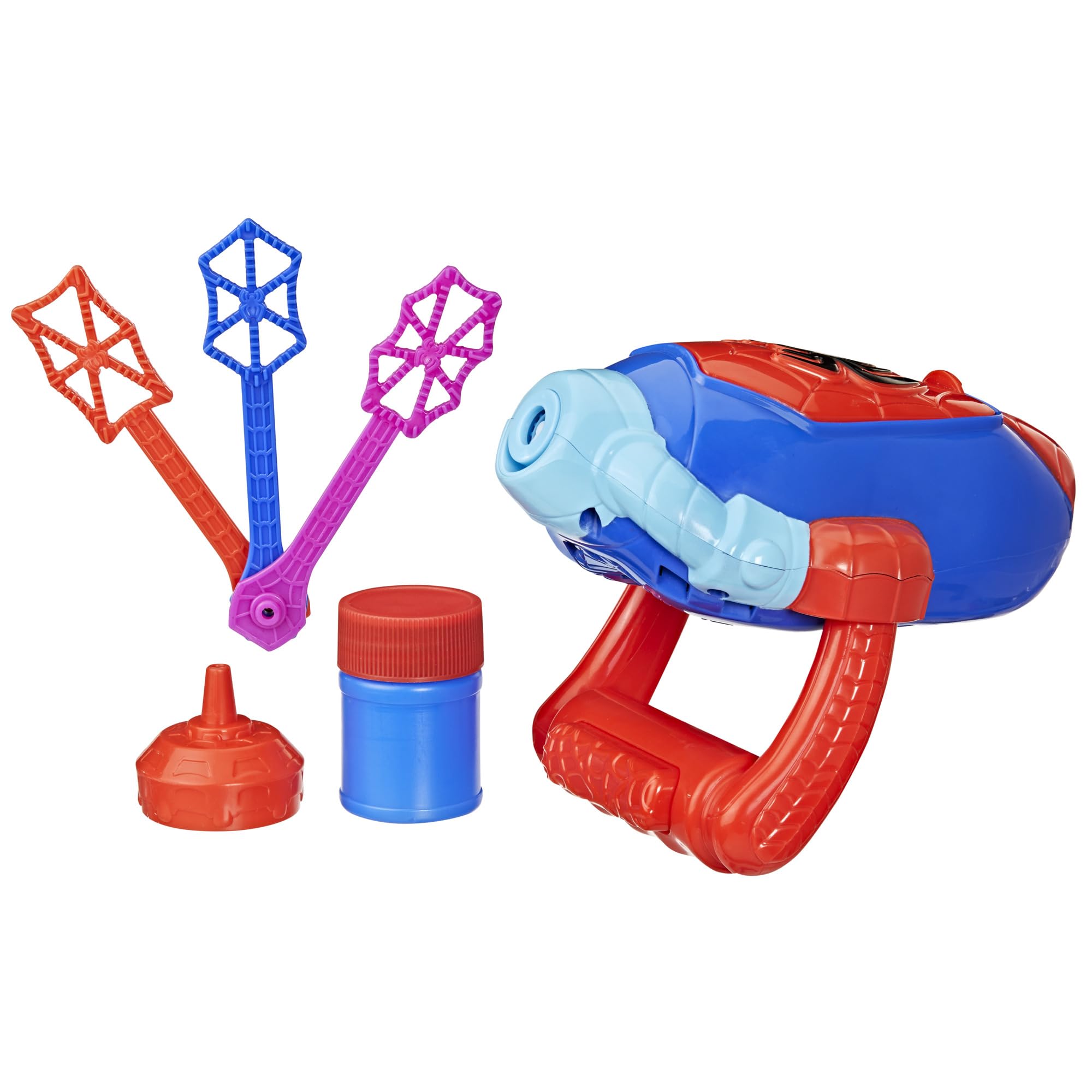 Marvel Spidey and His Amazing Friends – Water-Webs Bubble Slinger Electronic Bubble Toy with 3 Wands, Bubble Solution & Refill Funnel – Roleplay Toy for Kids Ages 3 and Up