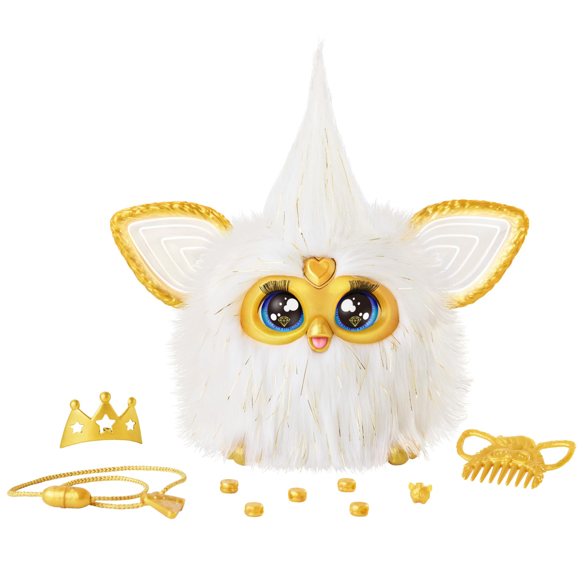 Furby Gold Glam Interactive Plush Toys for 6 Year Old Girls & Boys & Up, Voice Activated Animatronic, Speaks English & Furbish, White (Amazon Exclusive