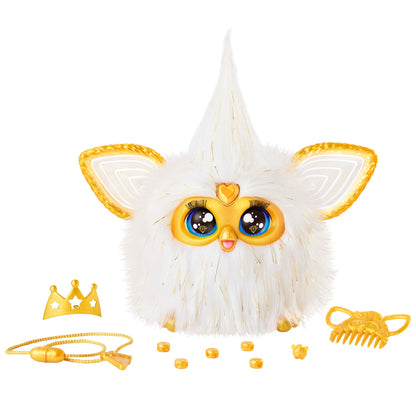 Furby Gold Glam Interactive Plush Toys for 6 Year Old Girls & Boys & Up, Voice Activated Animatronic, Speaks English & Furbish, White (Amazon Exclusive