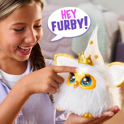 Furby Gold Glam Interactive Plush Toys for 6 Year Old Girls & Boys & Up, Voice Activated Animatronic, Speaks English & Furbish, White (Amazon Exclusive