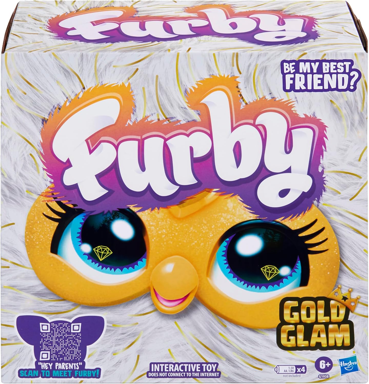 Furby Gold Glam Interactive Plush Toys for 6 Year Old Girls & Boys & Up, Voice Activated Animatronic, Speaks English & Furbish, White (Amazon Exclusive