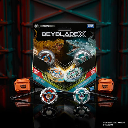 Beyblade X Jurassic World Collab T. Rex vs Mosasaurus Multipack Set