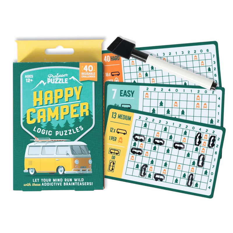 Professor PUZZLE Happy Camper Logic Puzzles | Fun and Challenging Brain Teaser Game for Adults & Kids | Travel-Friendly Camping Brain Training Set | Improve Critical Thinking & Problem-Solving Skills