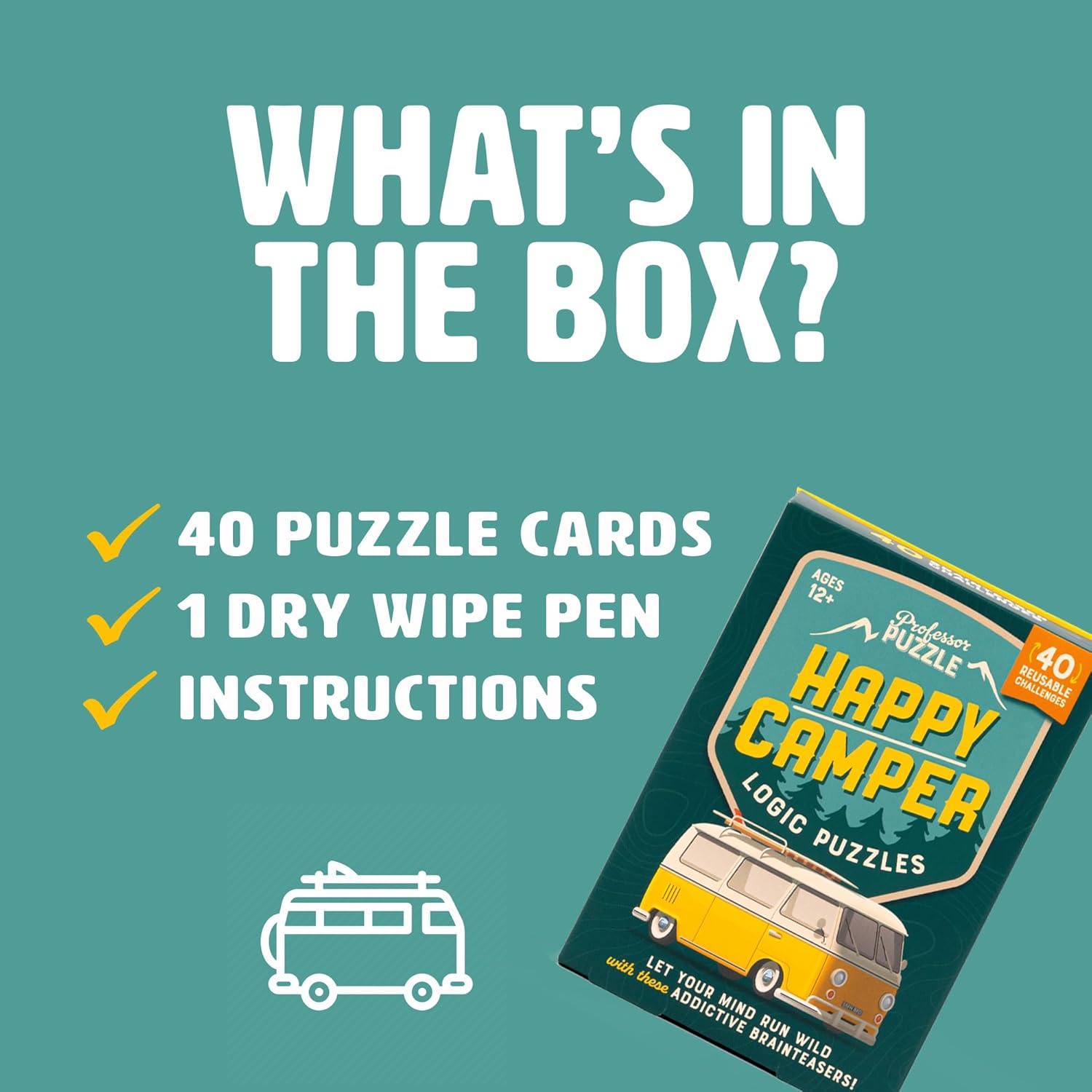 Professor PUZZLE Happy Camper Logic Puzzles | Fun and Challenging Brain Teaser Game for Adults & Kids | Travel-Friendly Camping Brain Training Set | Improve Critical Thinking & Problem-Solving Skills