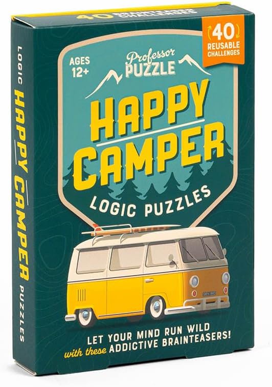 Professor PUZZLE Happy Camper Logic Puzzles | Fun and Challenging Brain Teaser Game for Adults & Kids | Travel-Friendly Camping Brain Training Set | Improve Critical Thinking & Problem-Solving Skills