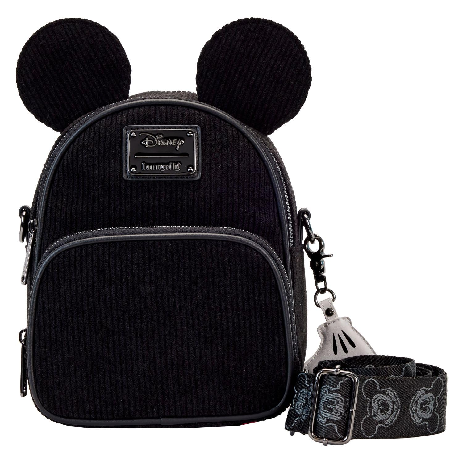 Loungefly Mickey Cordtasche, wandelbar, Schwarz, Schwarz, Umwandelbare Umhängetasche