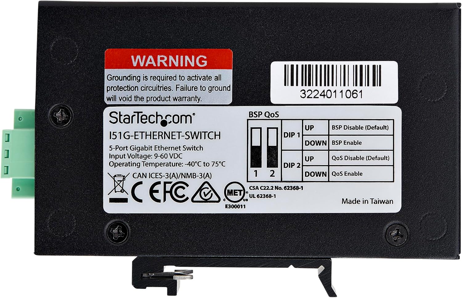 StarTech.com 5-Port Unmanaged Industrial Network Switch, 100/1000 Ethernet, DIN Rail/Wall-Mount, IP30, -40-167F, 9~60VDC, TAA