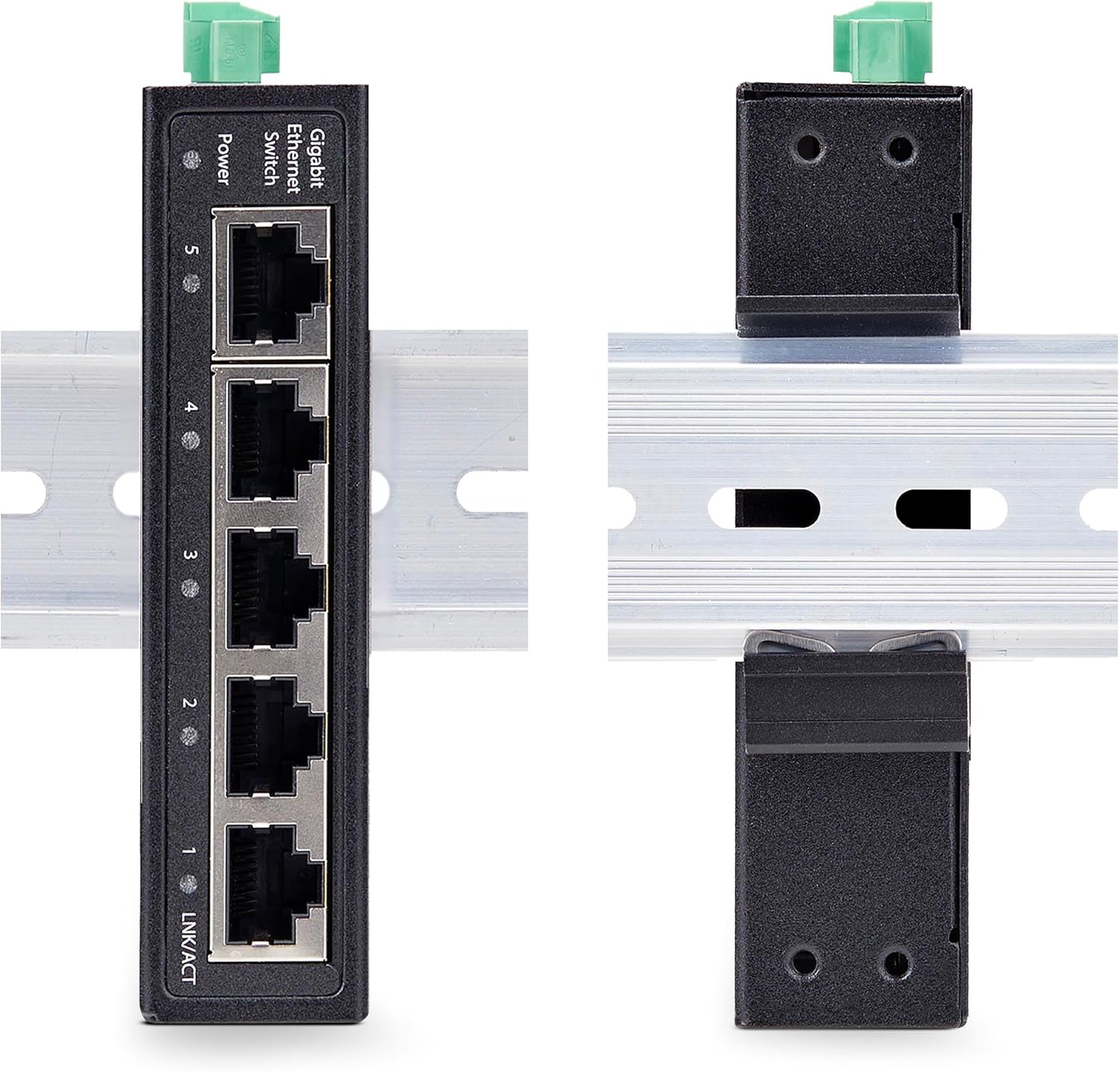 StarTech.com 5-Port Unmanaged Industrial Network Switch, 100/1000 Ethernet, DIN Rail/Wall-Mount, IP30, -40-167F, 9~60VDC, TAA