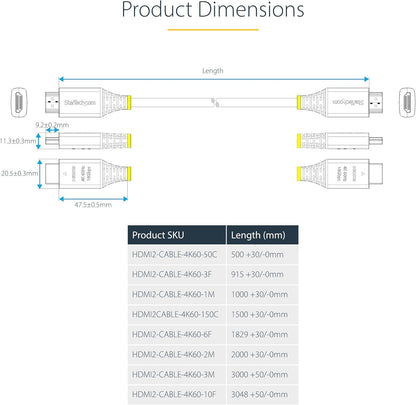 StarTech.com Cavo HDMI 2.0 Certificato Premium da 3,6m ad Alta Velocità, 4K 60Hz/1440p 144Hz. Cavetto HDMI UHD 18Gbps in TPE