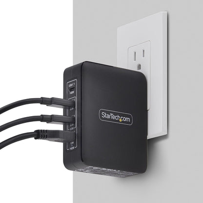 StarTech.com Cargador USB-C/USB-A de Pared GAN PD 140W 3xUSB-C/1xUSB-A - Cargador Internacional para Portátil - Tipo C PD 3.1