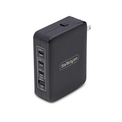 StarTech.com Cargador USB-C/USB-A de Pared GAN PD 140W 3xUSB-C/1xUSB-A - Cargador Internacional para Portátil - Tipo C PD 3.1
