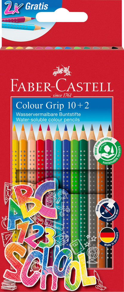 Faber-Castell 201585 - Kleurpotlodenset, 12 stuks, wateroplosbaar, breukvast, voor kinderen en volwassenen