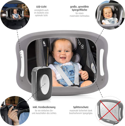 reer 86101 BabyView LED auto-veiligheidsspiegel - uw baby op de achterbank altijd in het oog, grijs